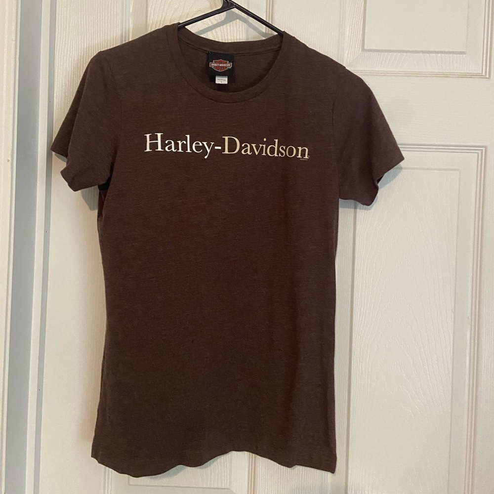 Harley Davidson Motor Women's LG graphic Fitted shirt Smokey mountain TN Brown